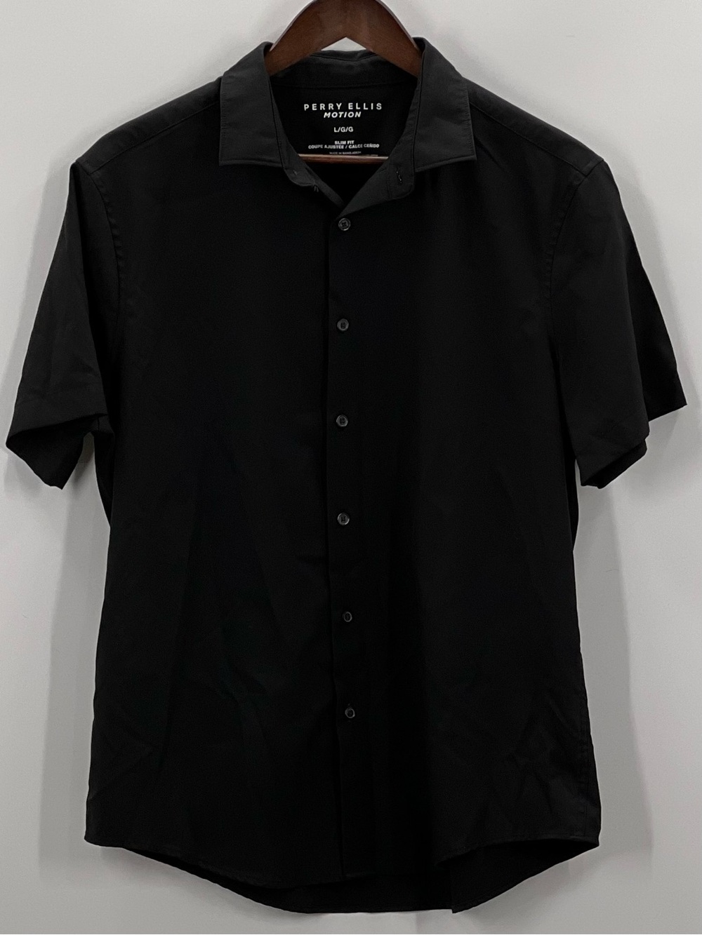 313 Perry Ellis Motion Slim Fit Black Short Sleeve Button-Down Shirt